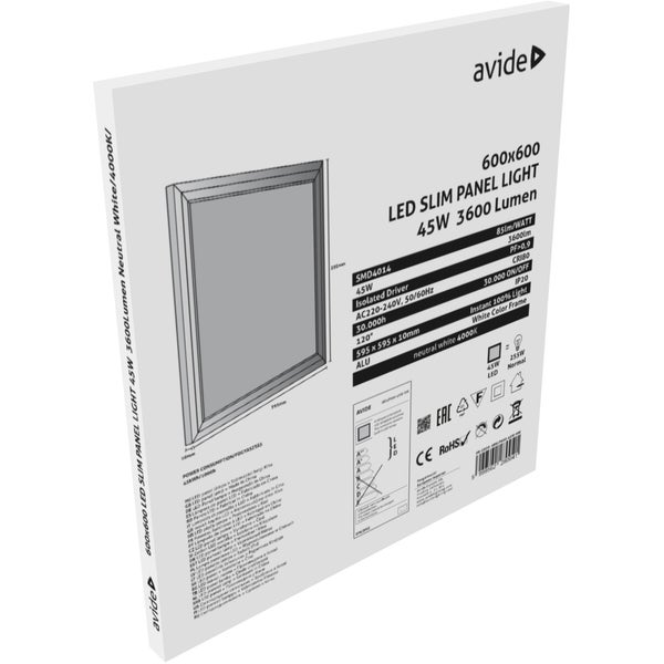 Avide LED Slim Panel 600x600x10mm 45W NW panneau encastrable