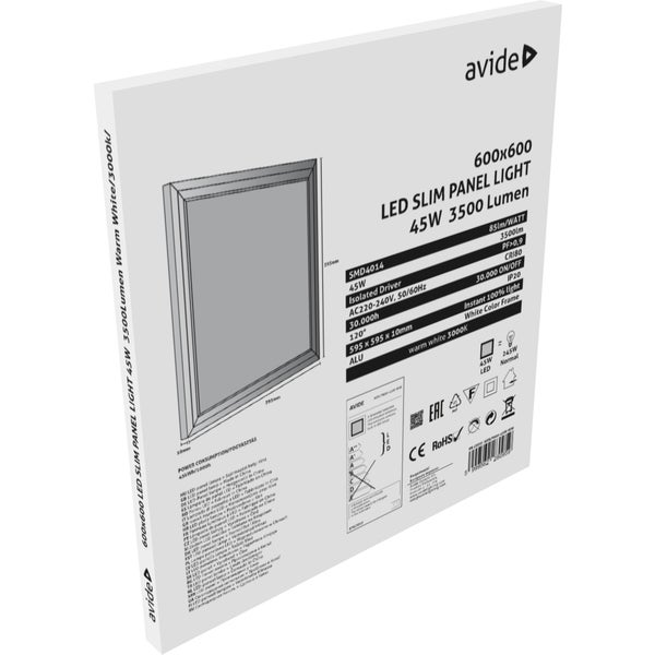 Avide LED Slim Panel 600x600x10mm 45W WW Installation Panel