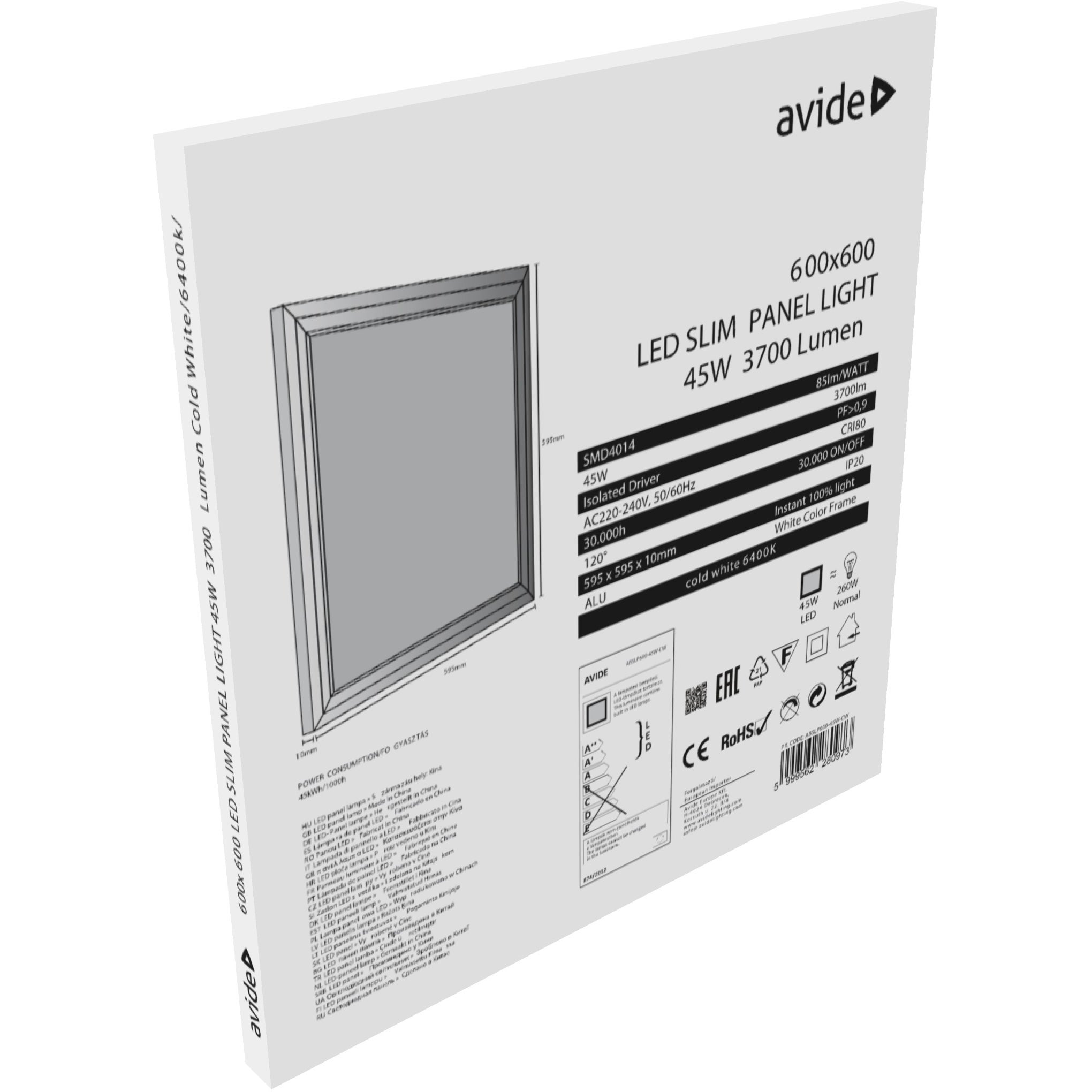 Avide LED Slim Panel 600x600x10mm 45W CW Installation Panel | Bax Music