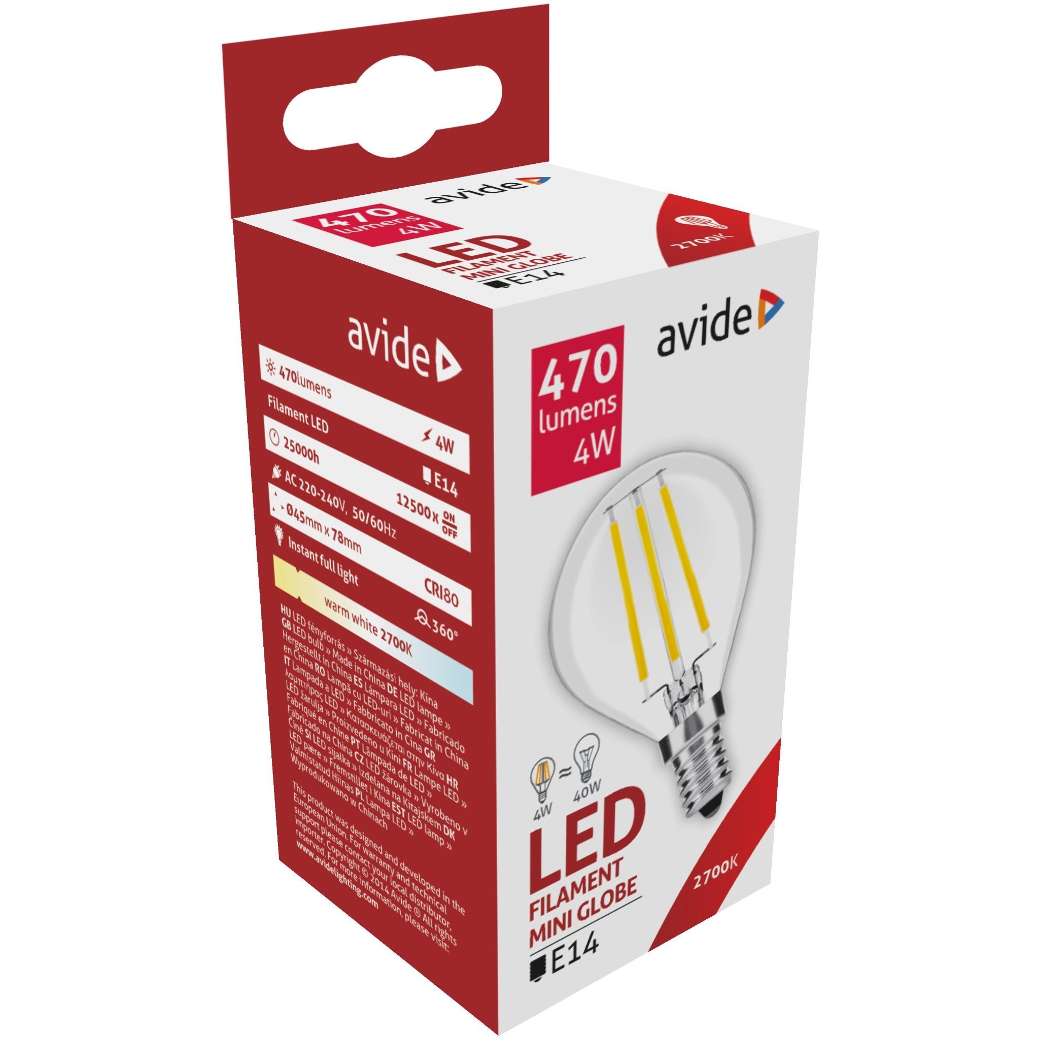Avide LED Filament Mini Globe 4W E14 360° WW | Bax Music