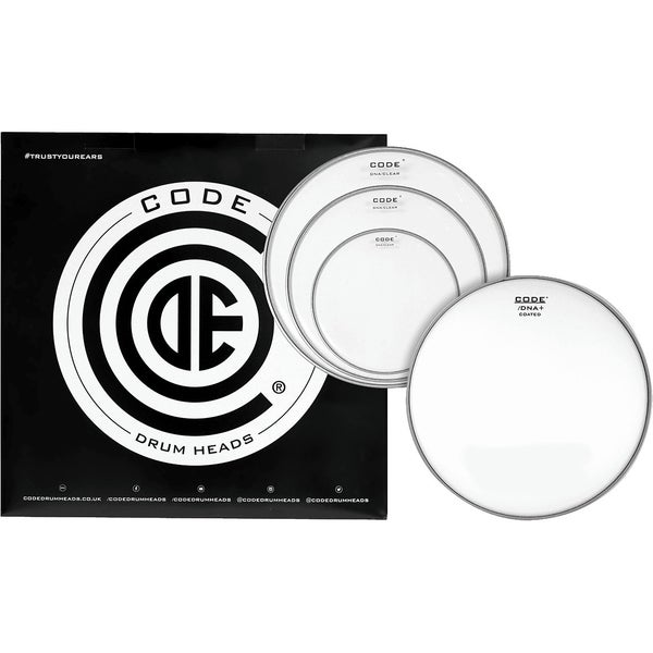 Code Drum Heads TPDNACLRF DNA Fusion Pack 10-12-14-Inch Clear Tom Heads + 14-Inch Coated Snare Drumhead