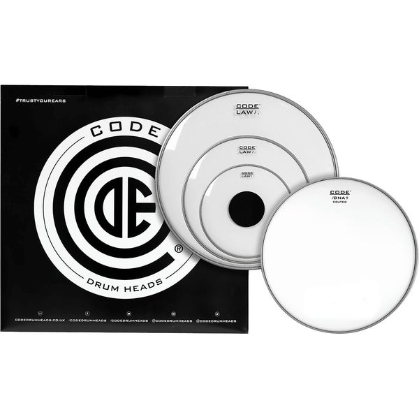Code Drum Heads TPLAWCLRR LAW Rock Pack 10-12-16-inch Clear Tom Drumheads + 14-inch Coated Snare Drumhead