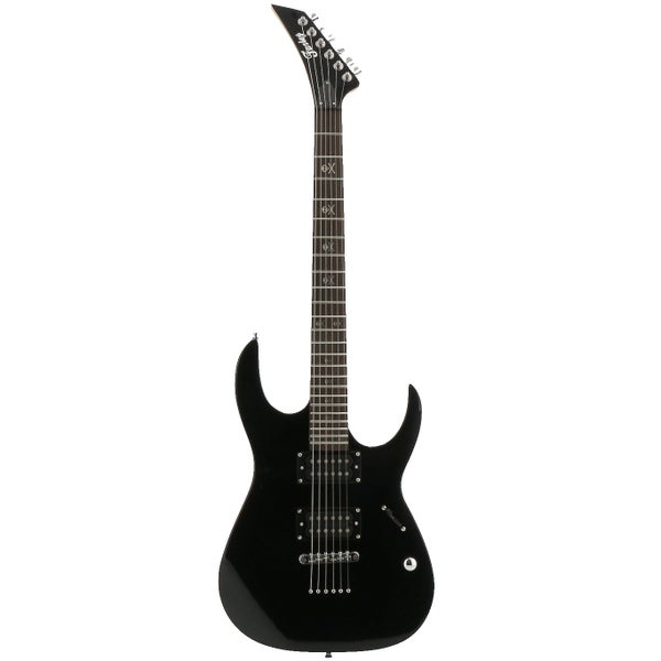 Fazley FHM618BK Black Electric Guitar with Skull & Crossbones Position Markers