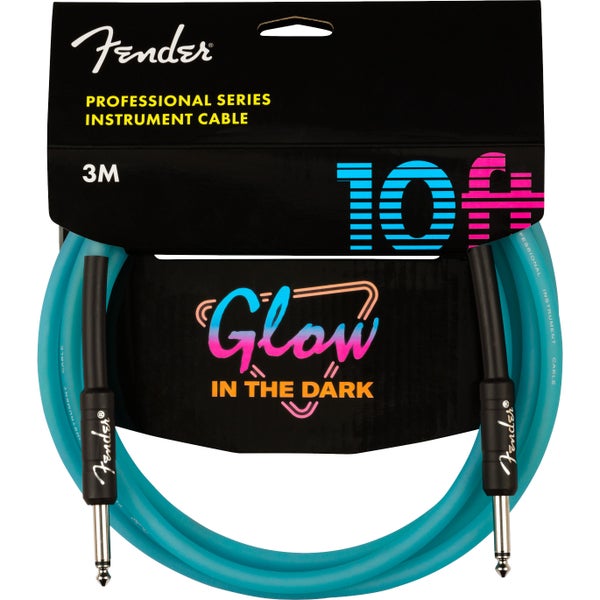 Fender Professional Glow in the Dark Jack Cable with Straight Plugs, 3m (Blue)