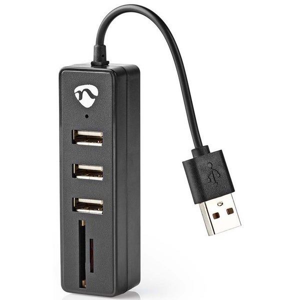 Nedis UHUBCU2320BK USB-Hub 3 ports USB 2.0 et lecteur de cartes mémoire SD