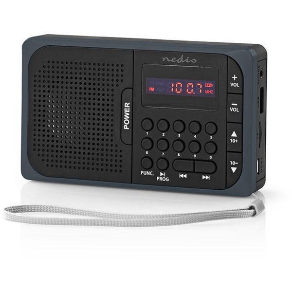 Nedis RDFM2100GY Portable FM Radio, microSD and USB Player