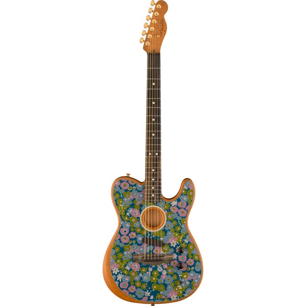 Fender FSR American Acoustasonic Telecaster Blue Flower EB guitare électro-acoustique avec housse Deluxe