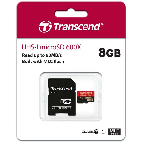 Transcend 8GB microSDXC/SDHC Card with Adapter, U1, MLC, 600X