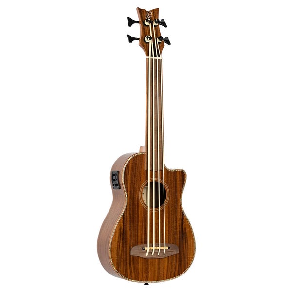 Ortega CAIMAN-FL-GB Lizard Series Short Scale Uke Bass Natural Fretless Electro-Acoustic Bass Uke with Gig Bag