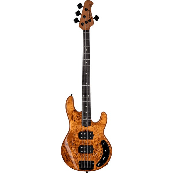 Sterling by Music Man StingRay Ray34 HH Poplar Burl Amber Electric Bass